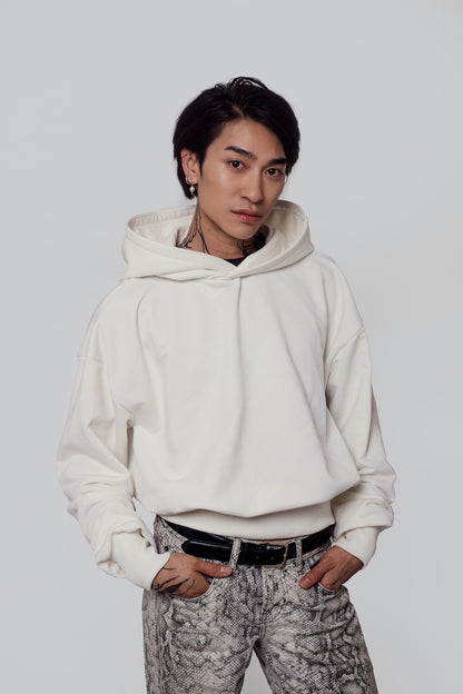 Cropped White Pearl Hoodie