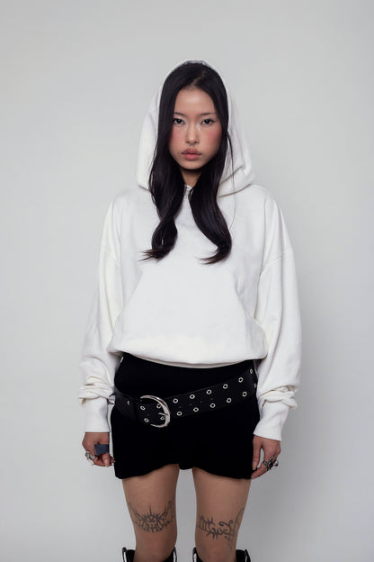 Cropped White Pearl Hoodie