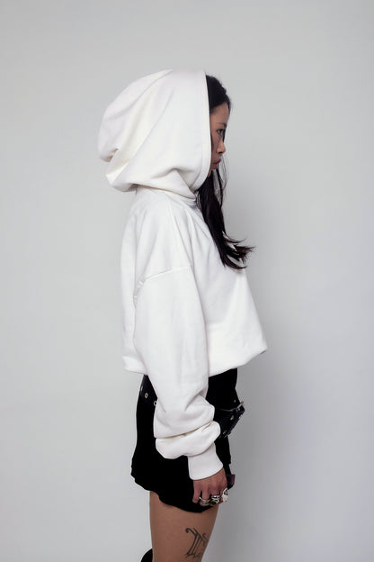 Cropped White Pearl Hoodie
