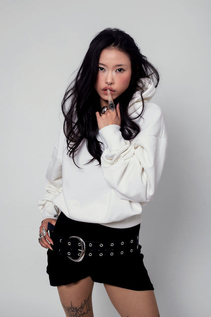 Cropped White Pearl Hoodie